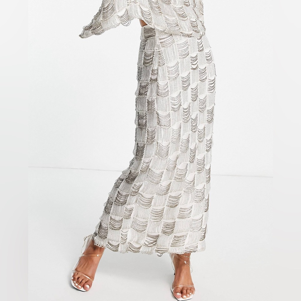 ♥️ ASOS EDITION drape bead and pearl plaid skirt